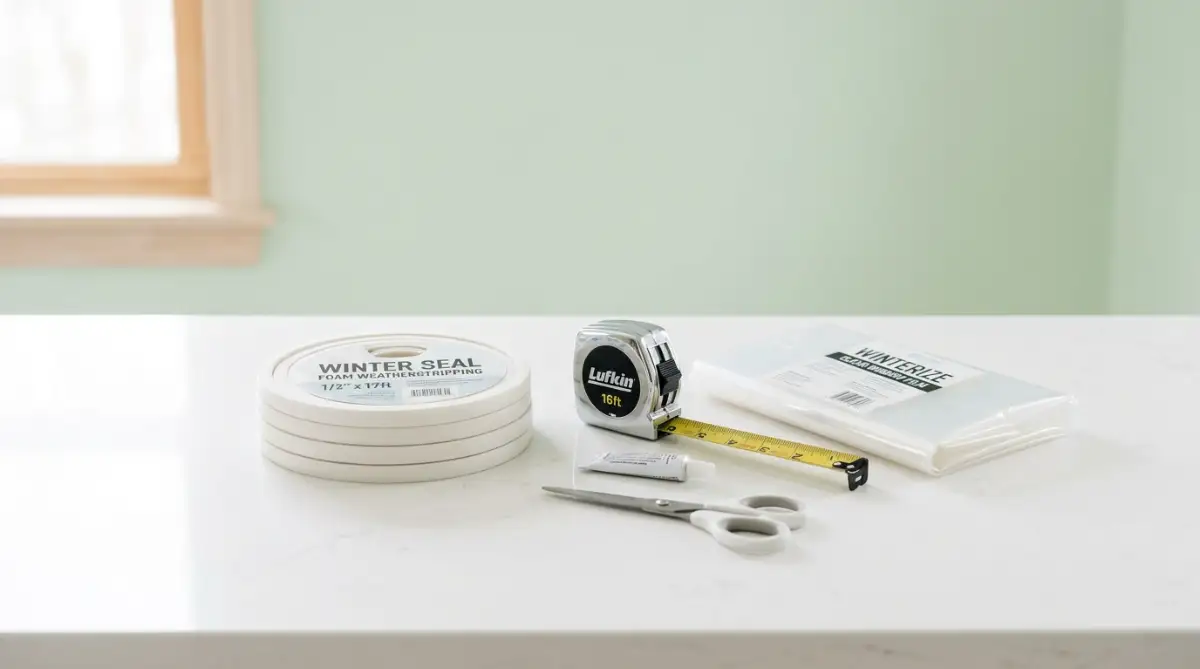 A close-up of a hand applying self-adhesive white foam weatherstripping tape along the edge of a clean wooden window frame. Image 2: