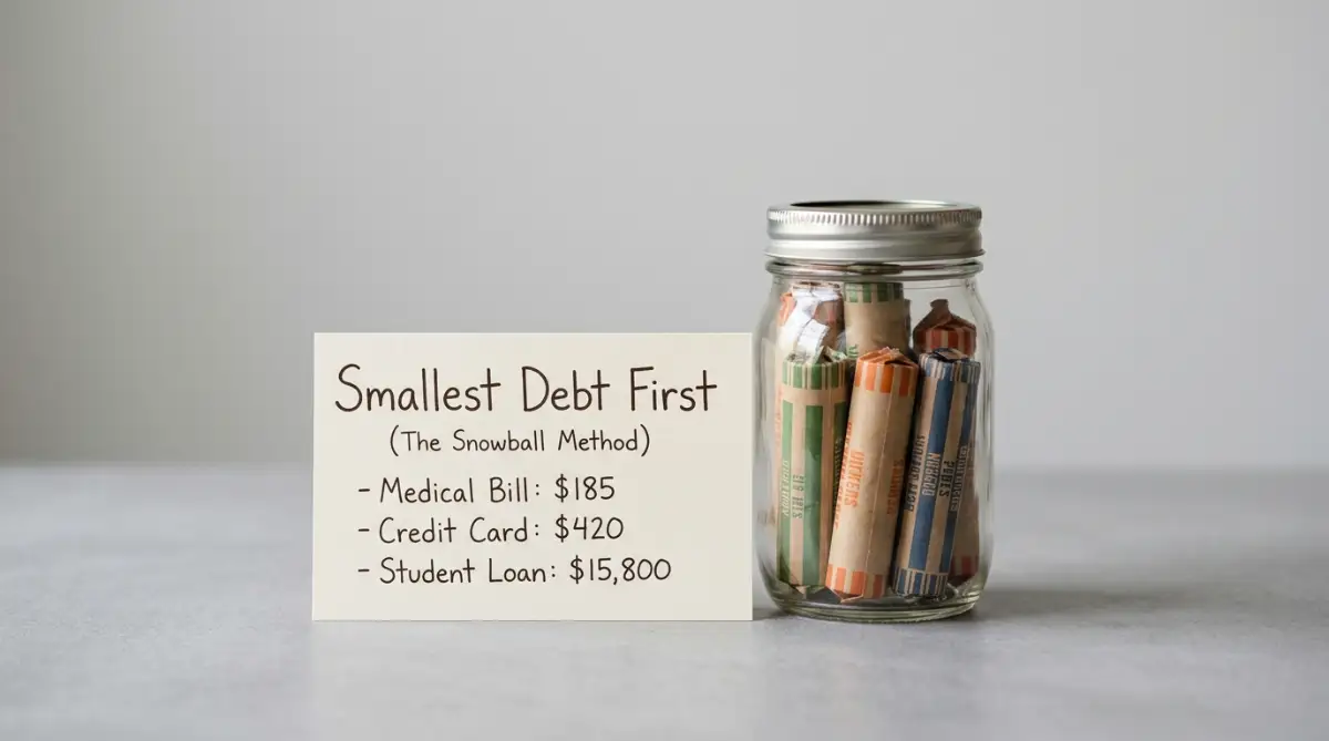 A person organizing a list of debts from smallest to largest using the debt snowball method